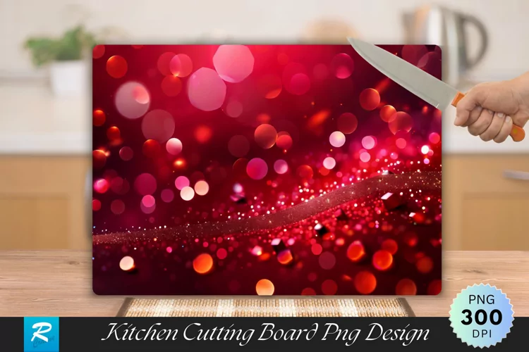 Red Glitter Chunks Cutting Board Sublimation Design
