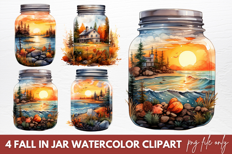 Fall In Jar Watercolor Clipart
