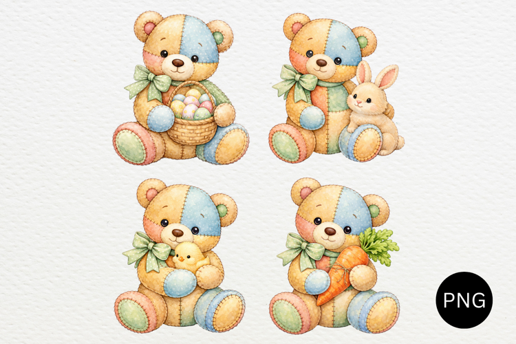 Patchwork Easter Teddy Bear PNG Bundle