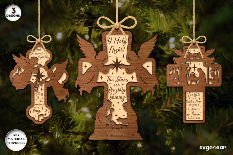 Nativity Cross Ornaments Laser Cut | Bible Quotes | SVG