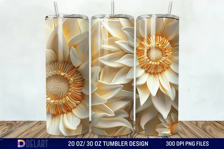 3d Sunflower floral Tumbler Wrap