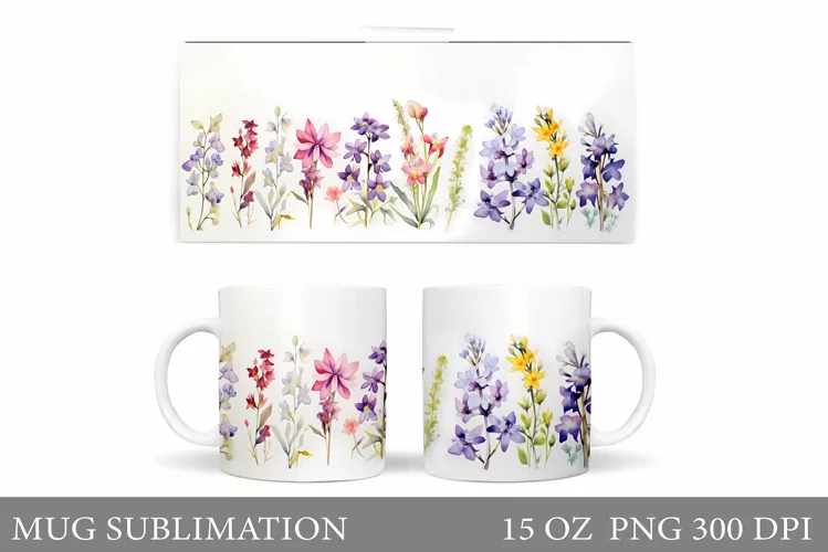 Flowers Mug Wrap Design. Wildflowers Mug Sublimation