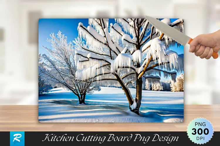 Freezy Trees Snow Cutting Board Sublimation Design