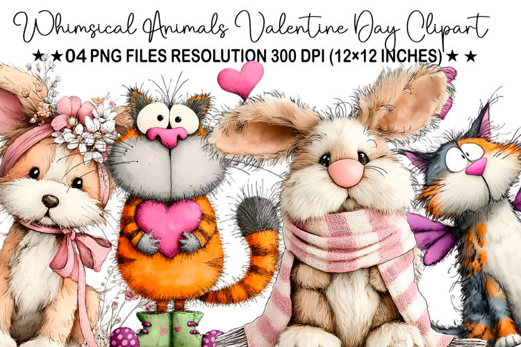 Whimsical Cats Valentines Day Clipart, Valentines Day PNG
