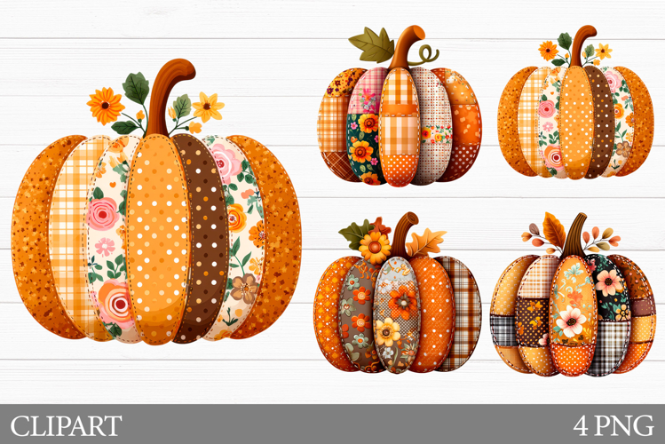 Patchwork Pumpkin Clipart. Fall Pumpkin Clipart