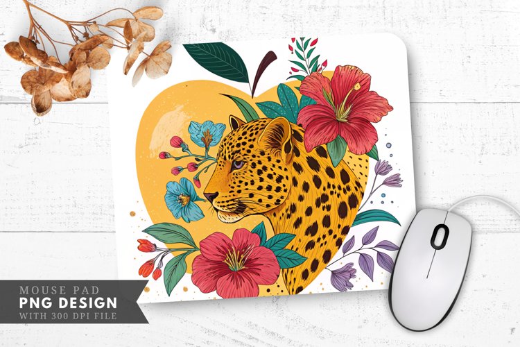 Vibrant Leopard-Patterned Apple Design Mouse Pad PNG