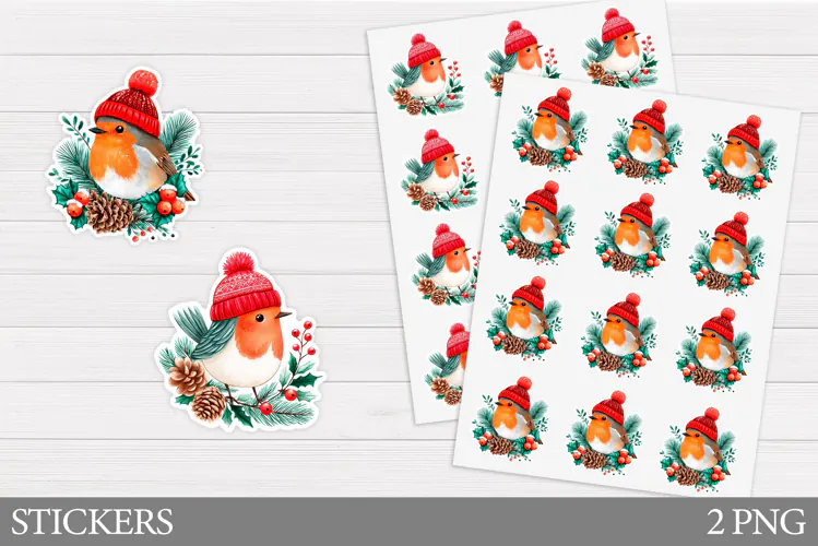Christmas Bird Sticker Design. Christmas Sticker Printable