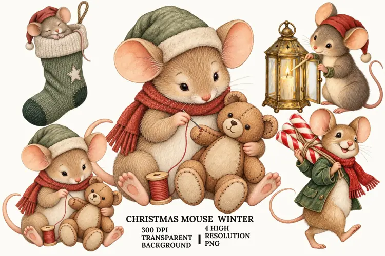 Christmas Mouse Winter PNG, Gingerbread Holiday Sublimation