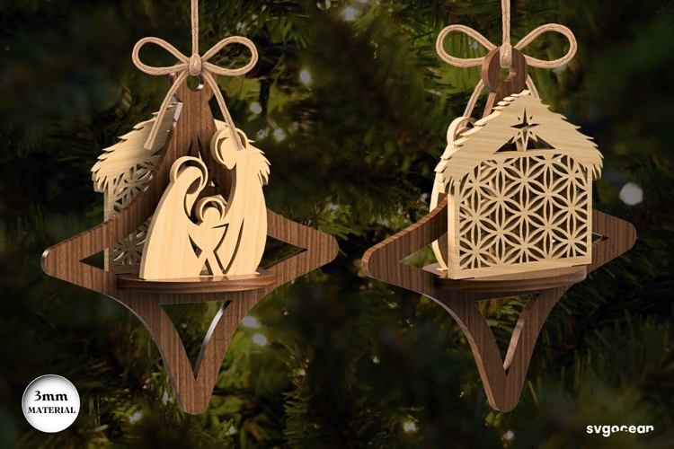 3D Nativity Scene Ornament Laser Cut | Glowforge | SVG