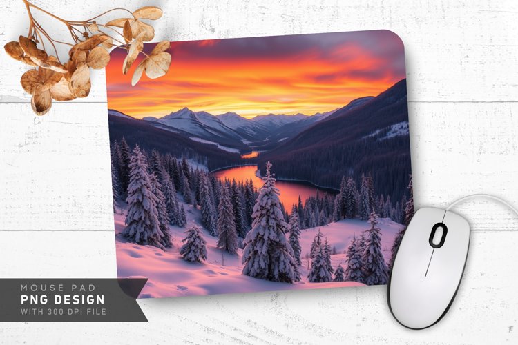 Peaceful Snowy Town with Snowflakes Mouse Pad PNG