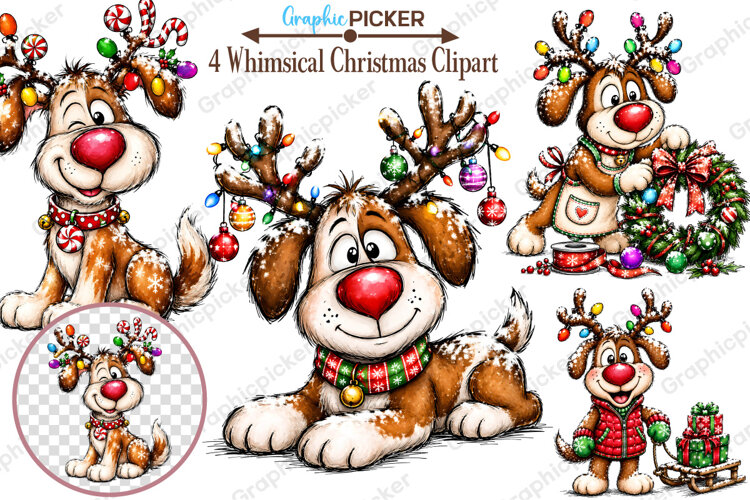 Whimsical Christmas Dogs Clipart, Trending Christmas PNG example image 1