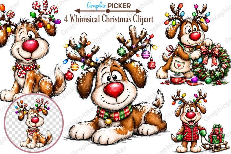 Whimsical Christmas Dogs Clipart, Trending Christmas PNG