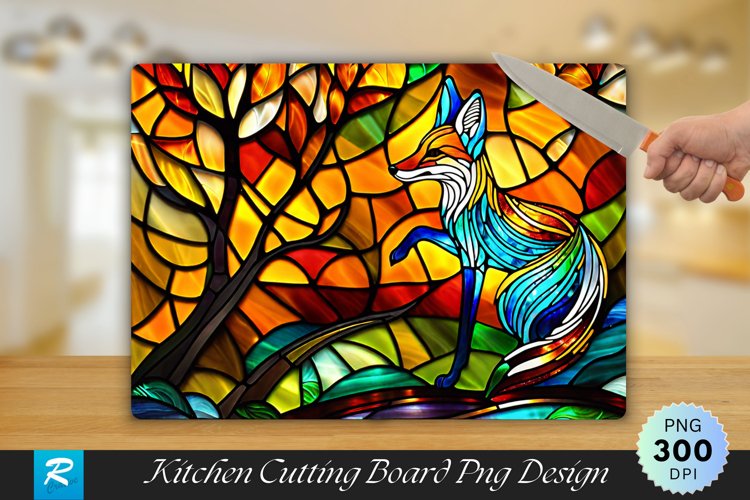 The fox Stained Cutting Board Sublimation Design example image 1