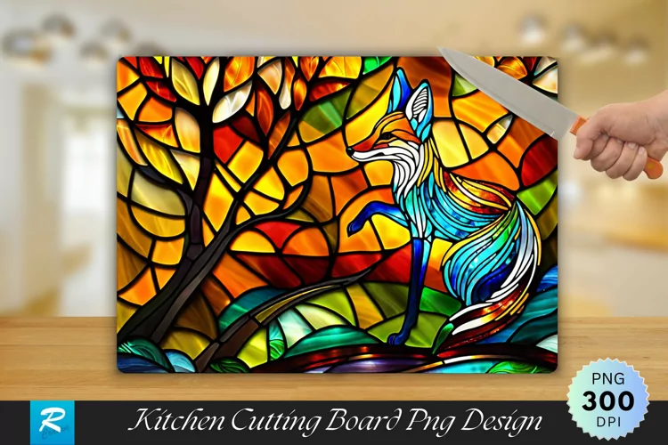 The fox Stained Cutting Board Sublimation Design