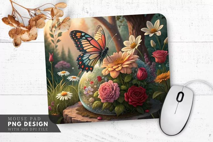 Butterfly Blossom Delight Mouse Pad PNG Design