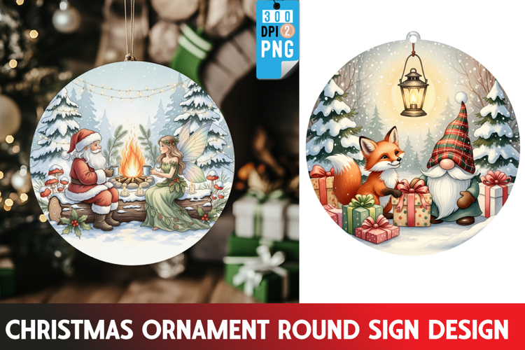 Christmas Ornaments Round Sign PNG, Christmas Round Sign PNG