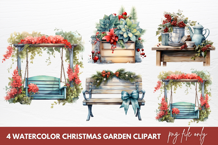 Watercolor Christmas Garden Clipart