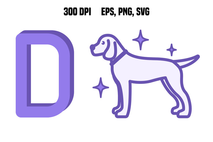 Purple Letter D and Dog. Vector example image 1