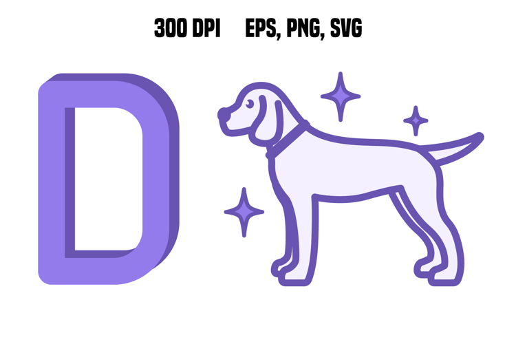 Purple Letter D and Dog. Vector