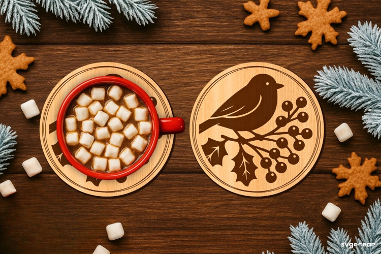 Winter Coffee Coaster Laser Cut | Drink Coaster | SVG
