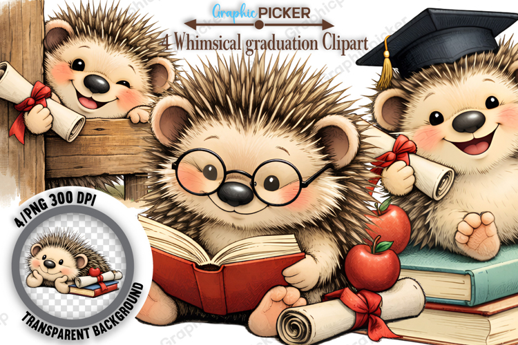 Graduation Animal Clipart PNG, Watercolor Graduation Animal