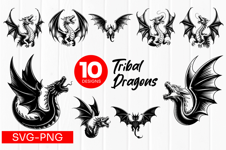 Tribal Dragon Tattoo Clipart SVG PNG