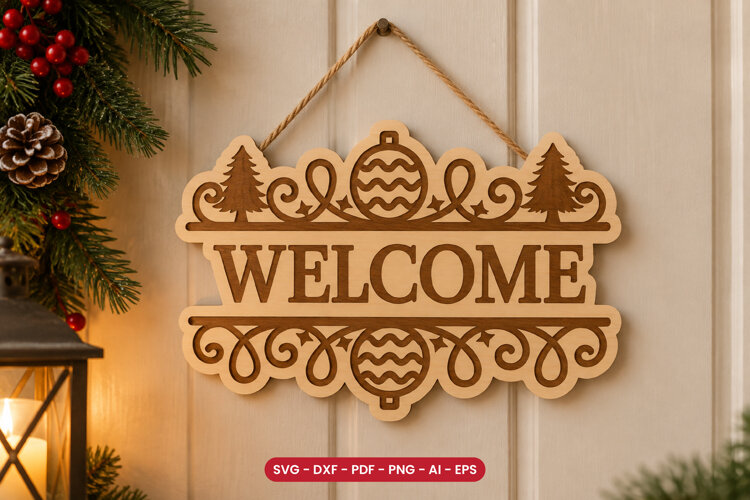 Christmas Welcome Sign SVG - Laser Cut Door Sign example image 1