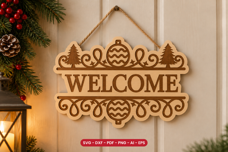 Christmas Welcome Sign SVG - Laser Cut Door Sign