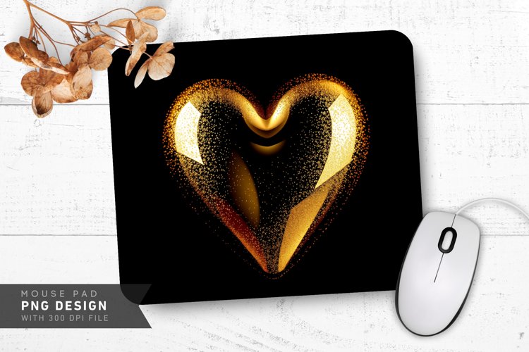 Gold Heart on Black Mouse Pad PNG Design