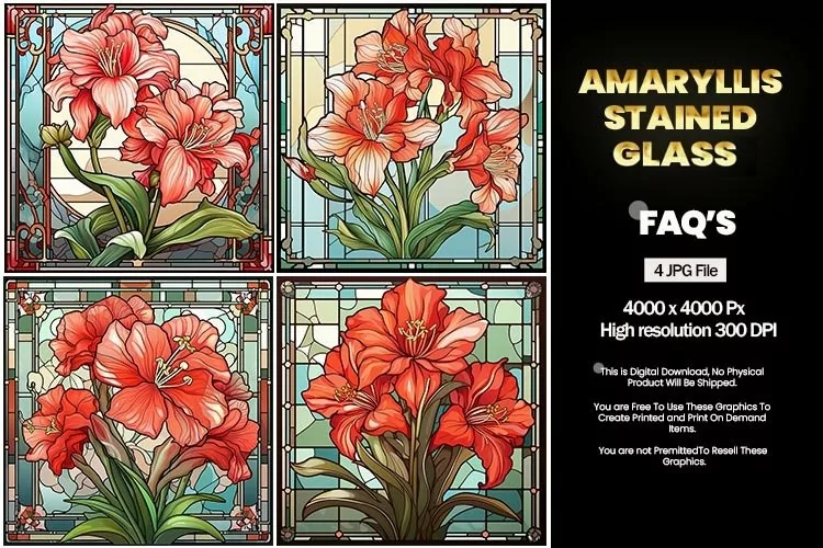 Stained Glass Amaryllis Square Coaster - 04 Variations