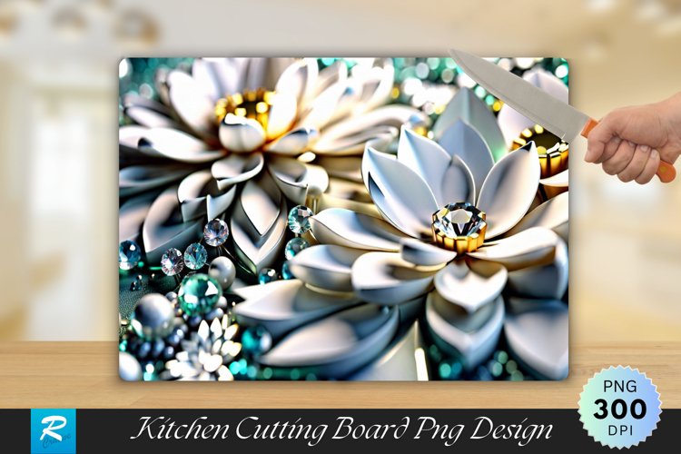 3D White Flower Cutting Board Sublimation Design example image 1