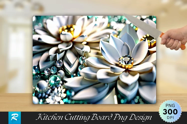 3D White Flower Cutting Board Sublimation Design