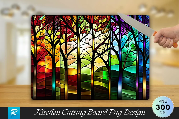 Trees Stained Cutting Board Sublimation Design