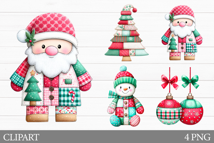 Patchwork Christmas Clipart. Snowman Sublimation