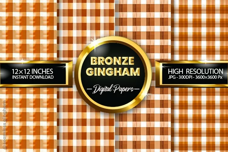 Bronze Gingham Digital Papers 04 Variations