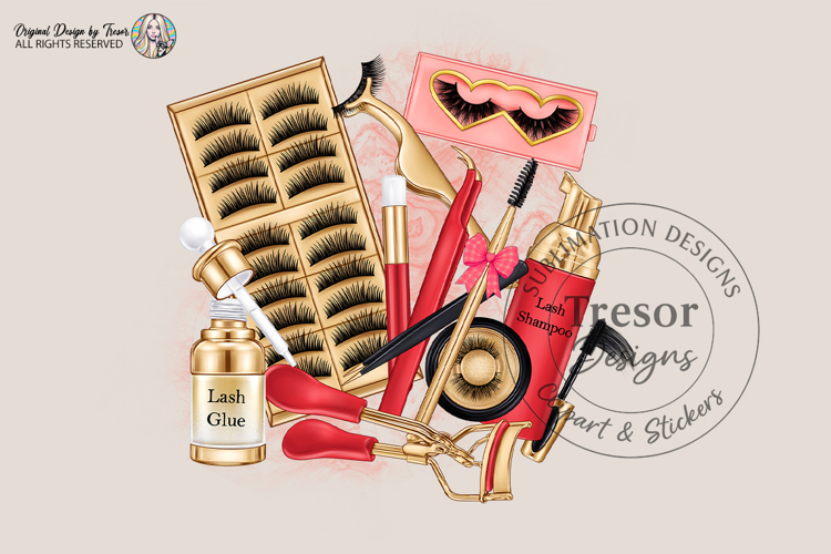 Lash Artist Sublimation PNG Red Gold Beauty Design Digital