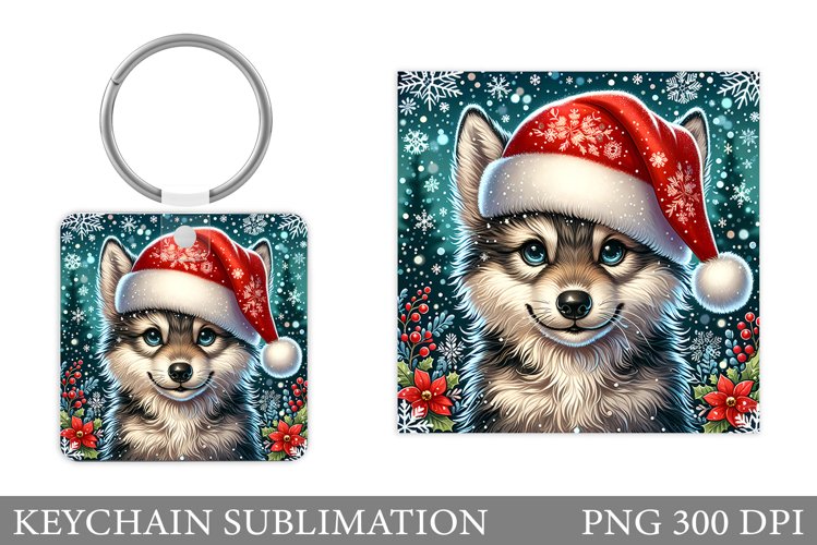 Christmas Wolf Keychain. Christmas Keychain Sublimation example image 1