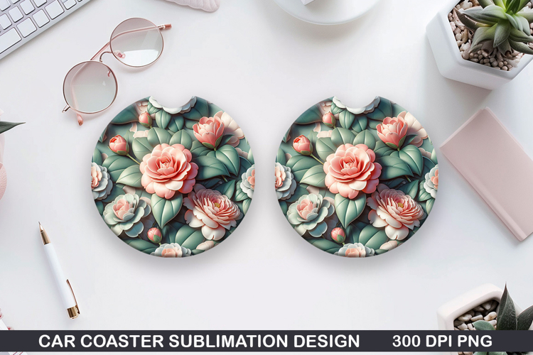 Flowers Car Coaster Sublimation| Summer Flowers Coaster PNG