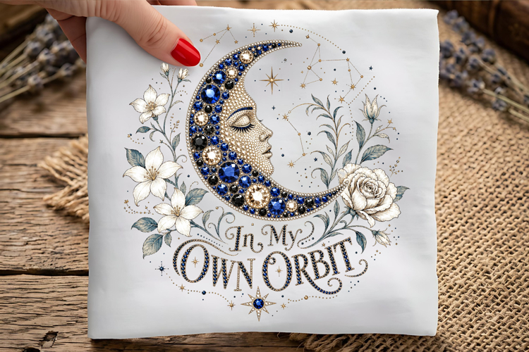 Rhinestone Crescent Moon PNG In My Own Orbit Sublimation