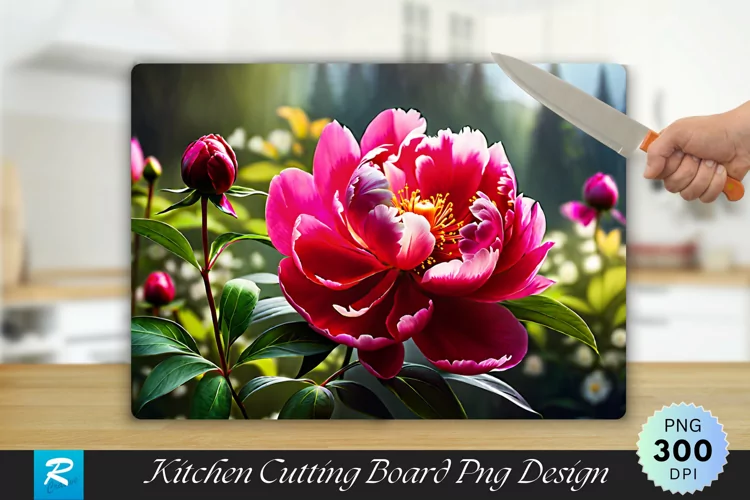 Growing Peonies Flower Cutting Board Sublimation Design