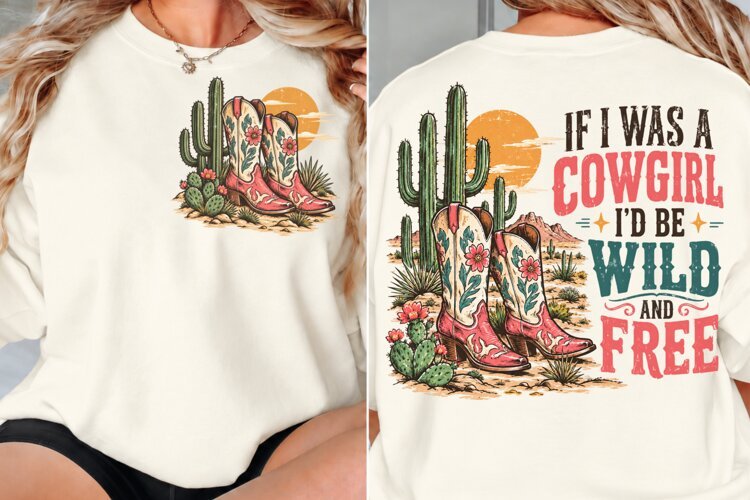 Cowgirl Wild and Free Front Back PNG, Western Cowgirl Front example image 1