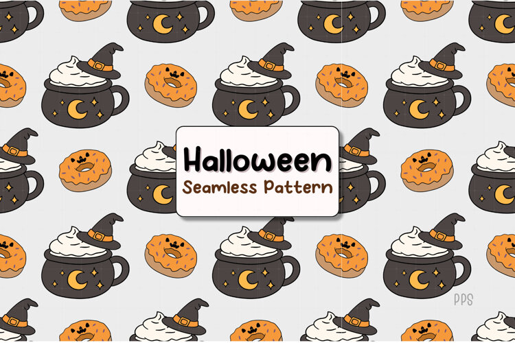 Halloween Seamless Pattern Coffee witch hat example image 1