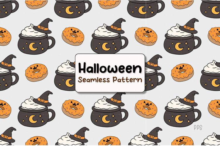 Halloween Seamless Pattern Coffee witch hat