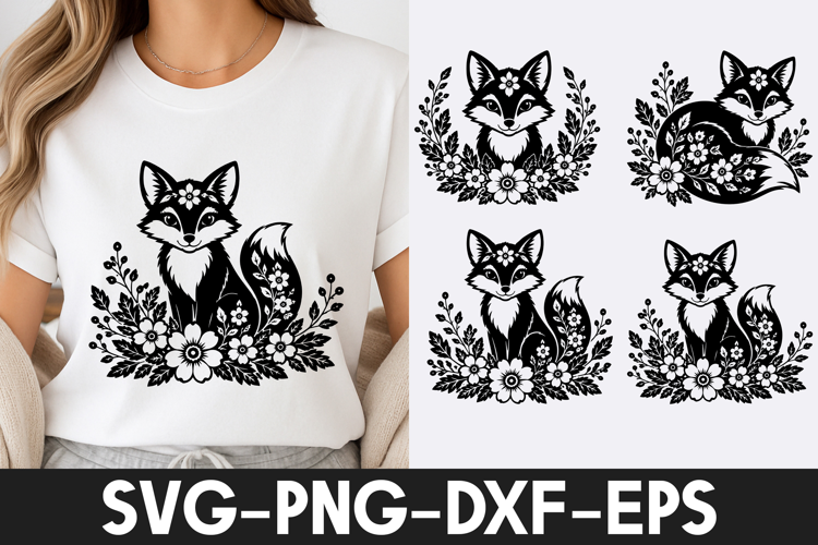 Floral Fox Shirt Design SVG PNG