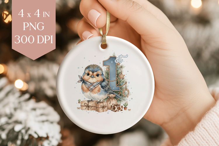 Baby Robin 1st Christmas Sublimation Ornament PNG