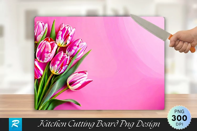 Fresh Lush Bouquet of Pink Tulips Cutting Board PNG Design