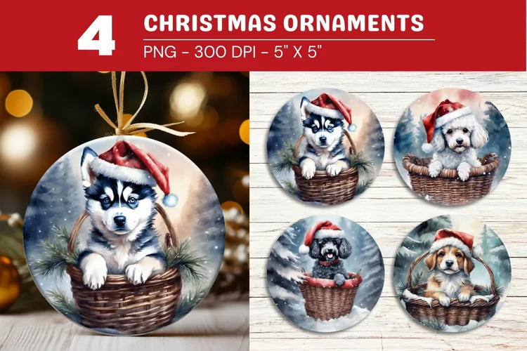 rounded christmas ornament puppy dog