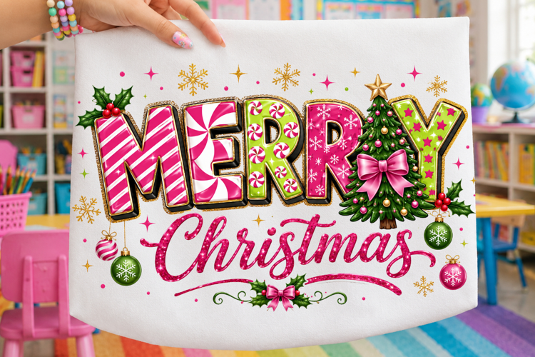 Merry Christmas PNG, Pink Christmas Sublimation, Candy Cane