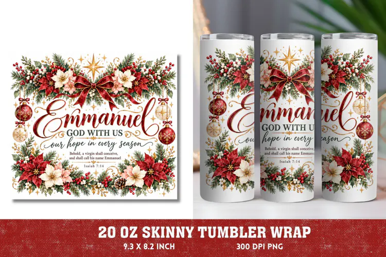 Emmanuel Christmas Tumbler Wrap, Christian Christmas 20oz Tu