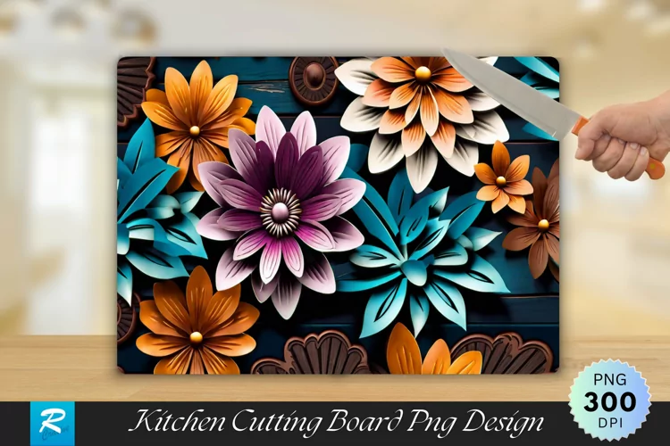 3D Flowers Cutting Board Sublimation Design